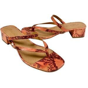 Madewell Size 8.5 The Amber Sandal in Snake Embossed Leather Orange Brown Strapy